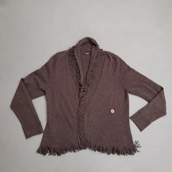 Magaschoni Cashmere Fringed Wrap Sweater Deep Brown XS/S Western - Picture 1 of 9